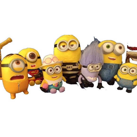 Lot Of 7 The Minions Toys Purple Zipped Clip 2 Yellow Have Sound TESTED WORKS - Picture 2 of 3